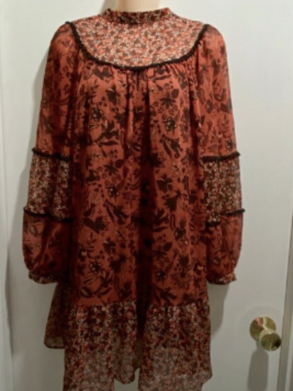 5) Zara Peasant Tiered Preppy Boho Western Cottage Sheer Crinkled Knee Dress M